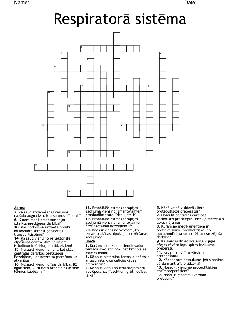 Respiratorā sistēma Crossword