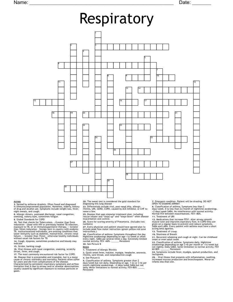 Respiratory Crossword