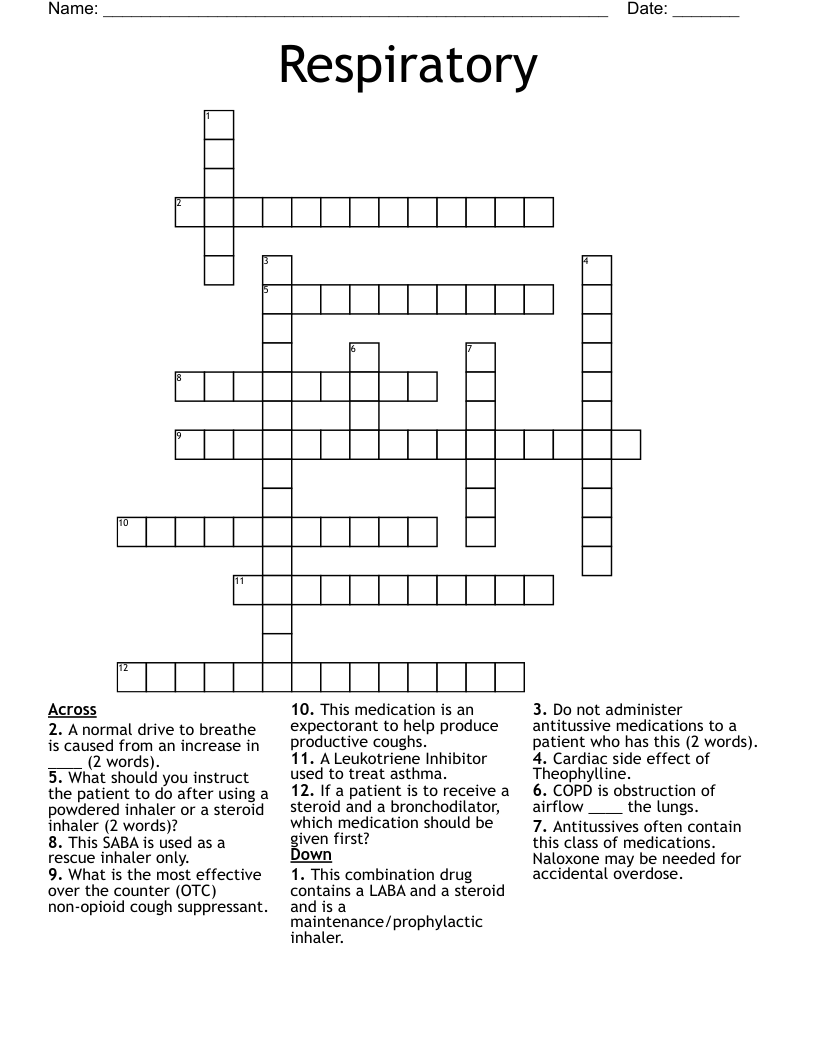 Respiratory Crossword