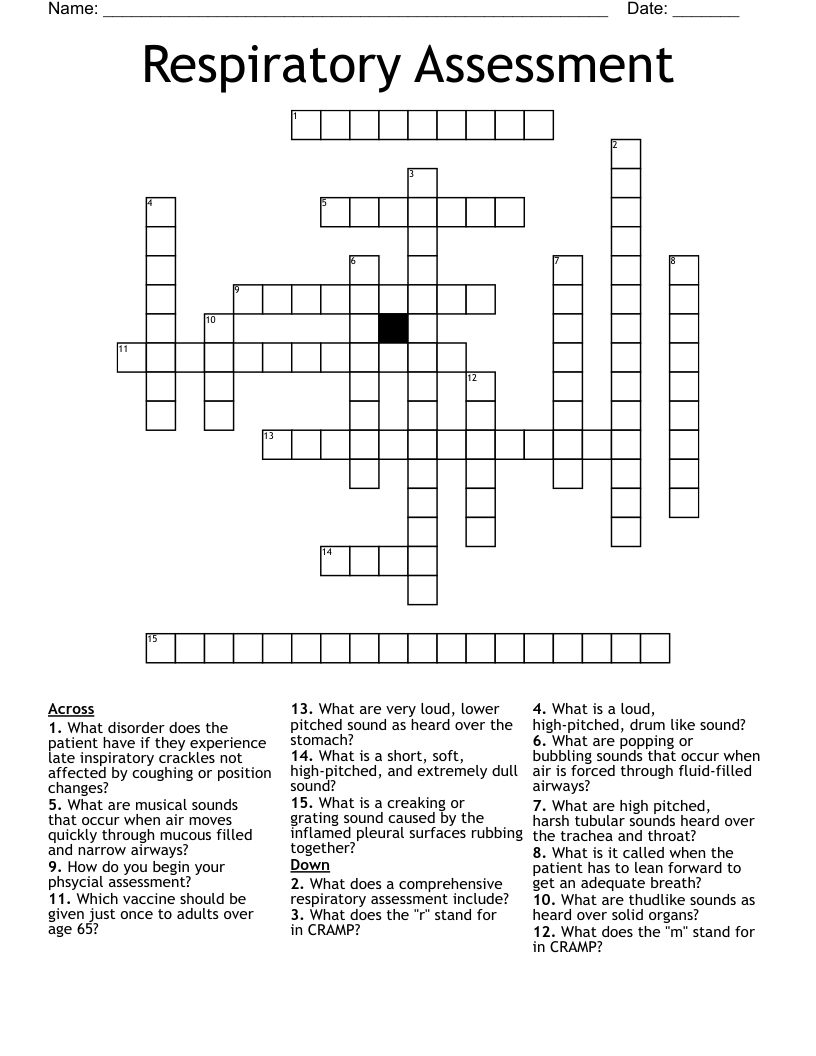 Respiratory Assessment Crossword
