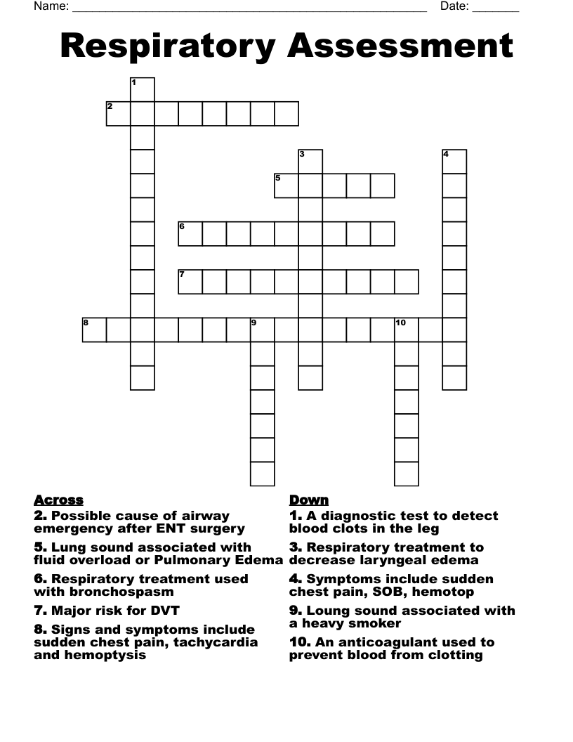 Respiratory Assessment Crossword