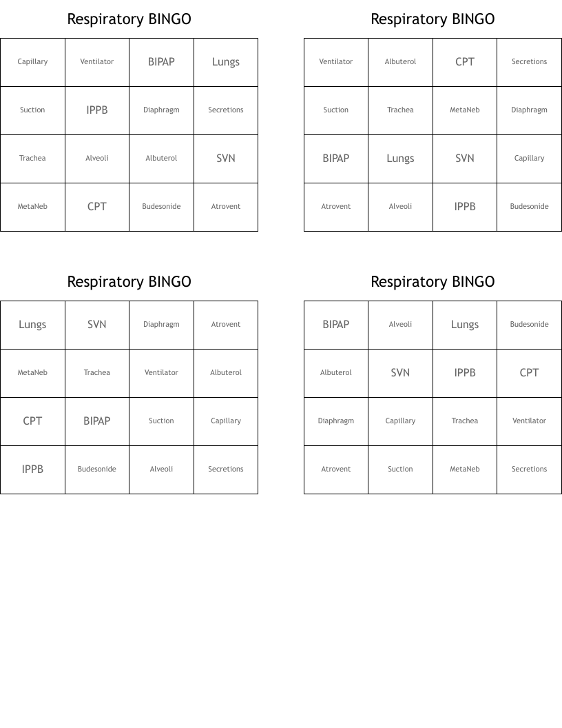 Respiratory BINGO