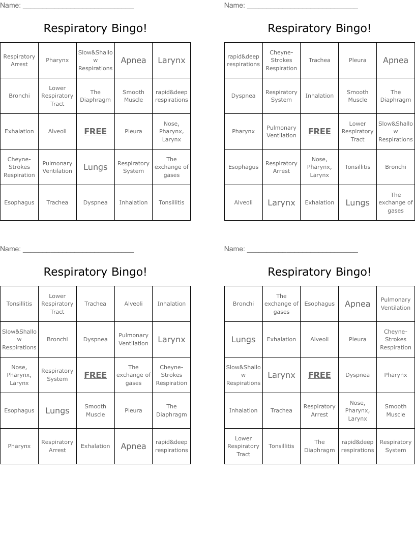 Respiratory Bingo!