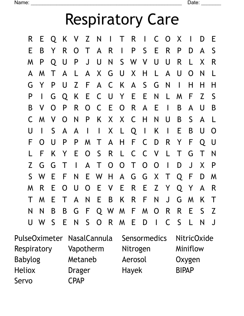 Respiratory Care Word Search