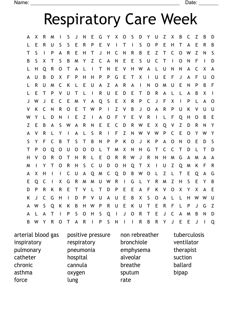 Respiratory Care Week Word Search