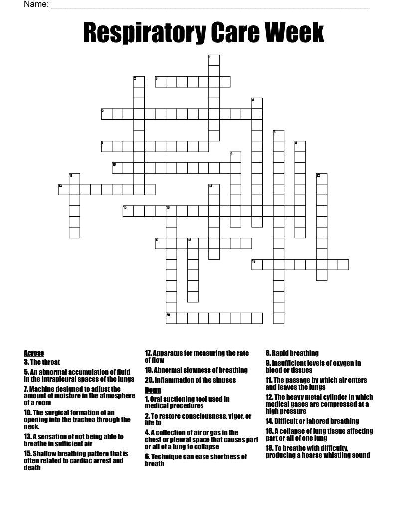 Respiratory Care Week Crossword