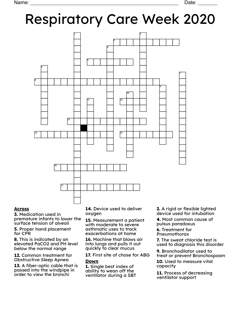 Respiratory Care Week 2020 Crossword