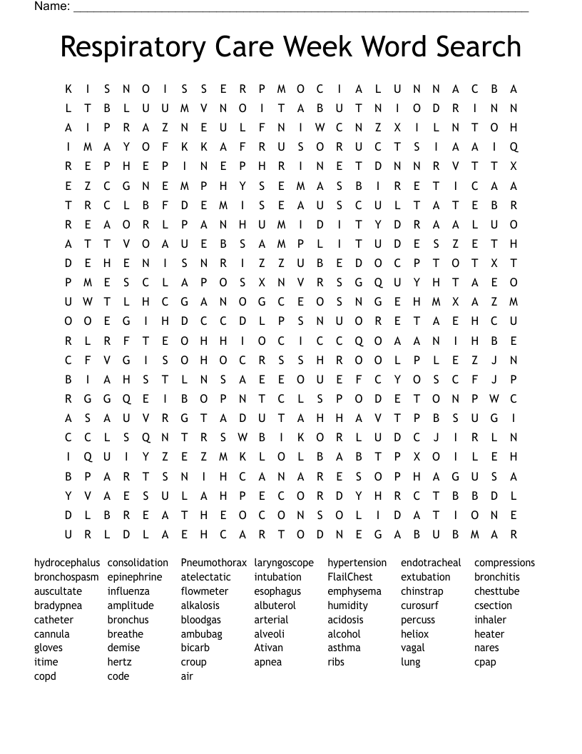 Respiratory Care Week Word Search