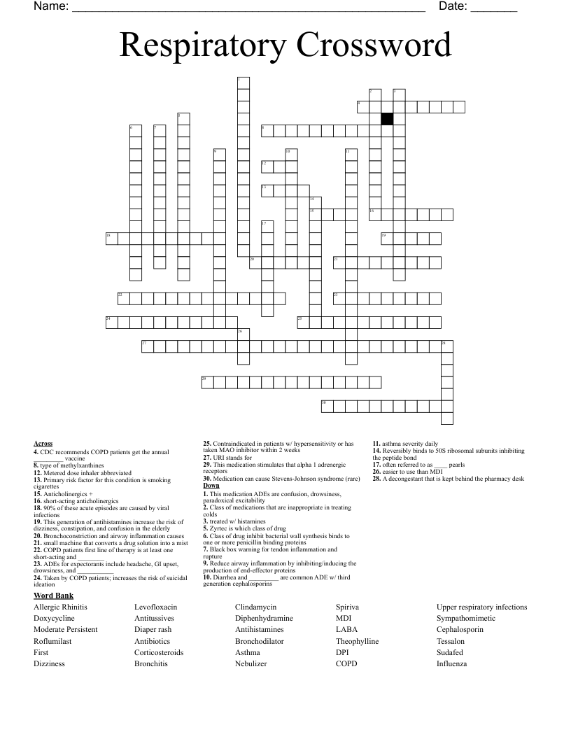 Respiratory Crossword