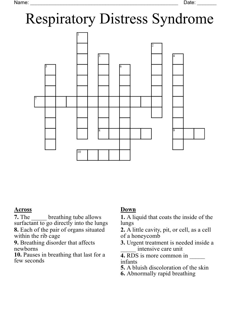 Respiratory Distress Syndrome Crossword