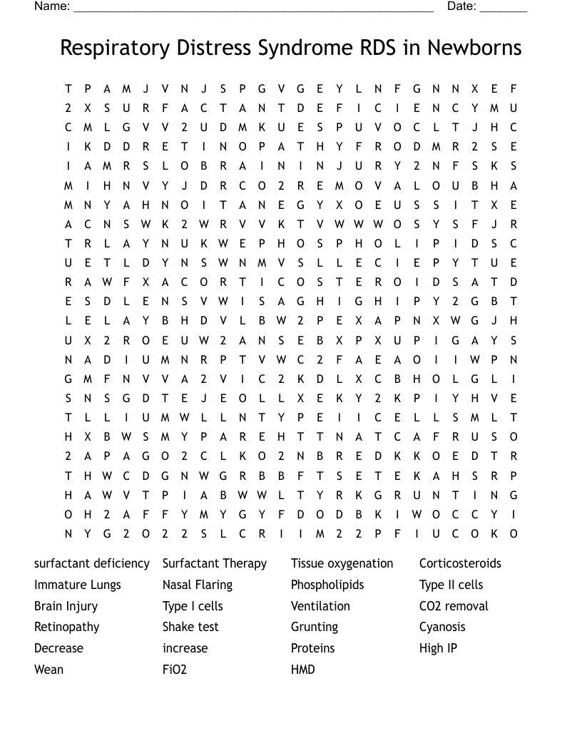Respiratory Distress Syndrome RDS in Newborns Word Search
