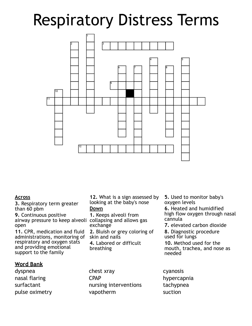 Respiratory Distress Terms Crossword