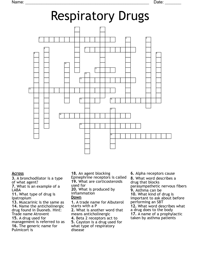 Respiratory Drugs Crossword