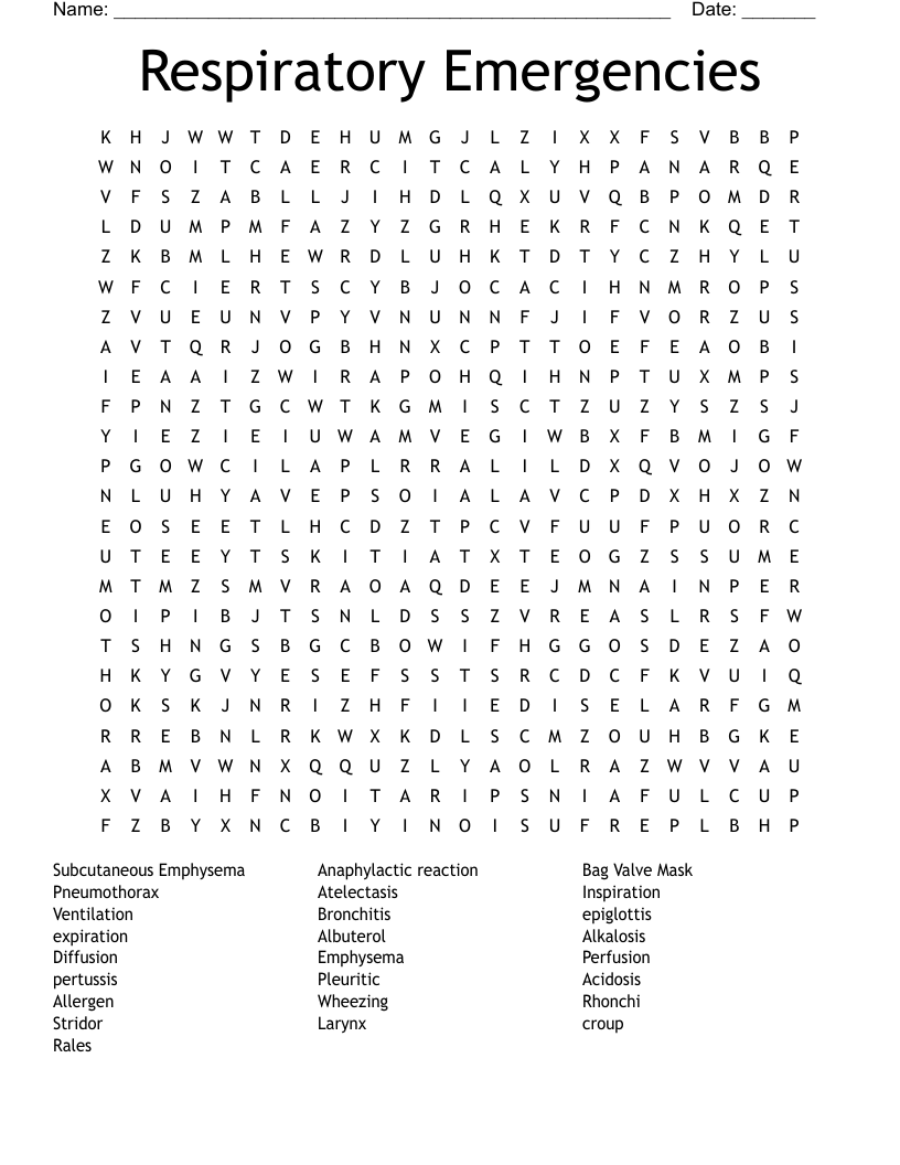 Respiratory Emergencies Word Search