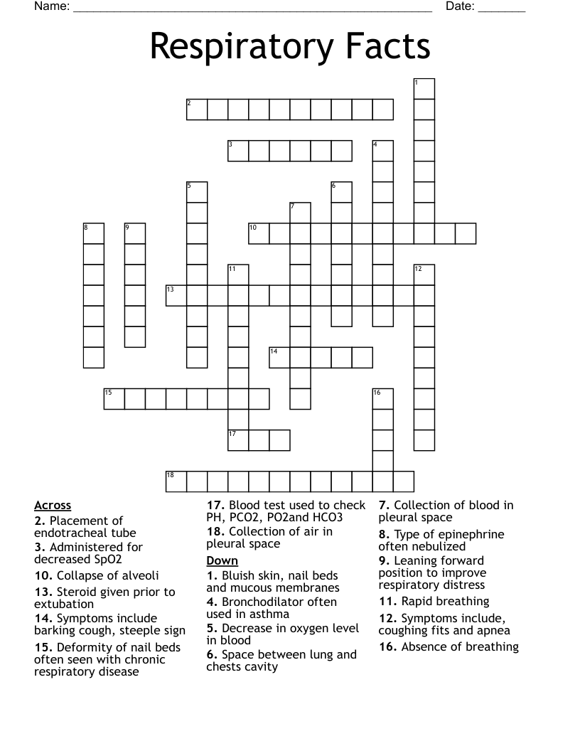 Respiratory Facts Crossword