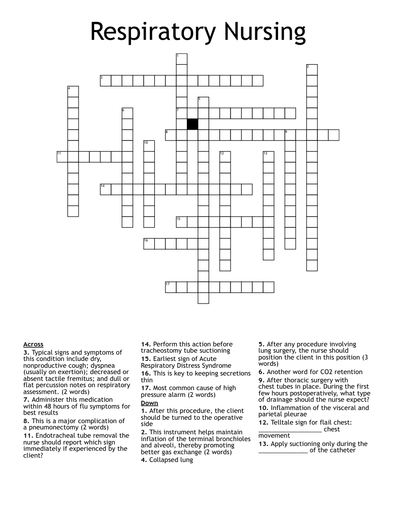 Respiratory Nursing Crossword