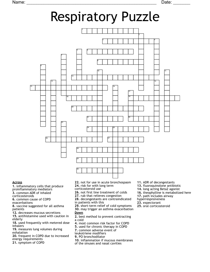 Respiratory Puzzle Crossword