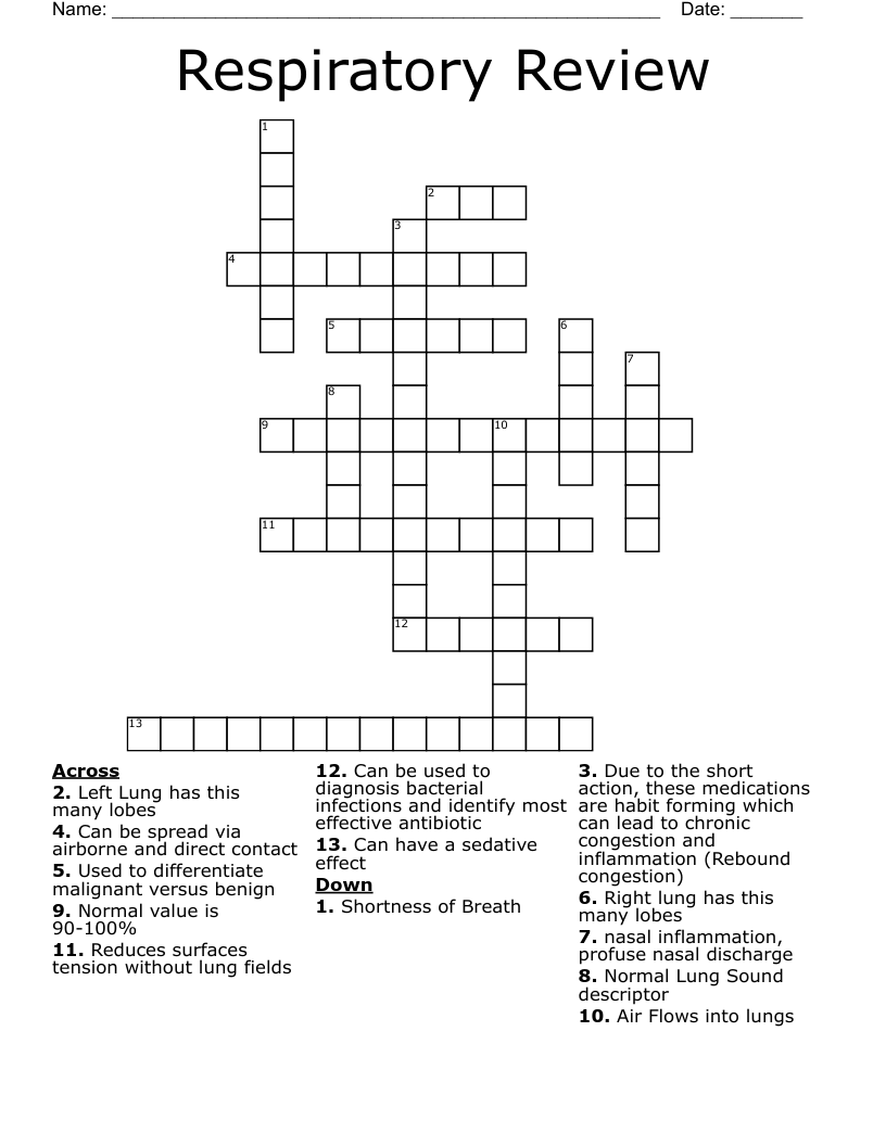 Respiratory Review Crossword