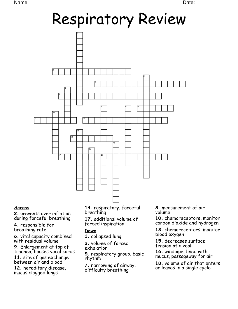 Respiratory Review Crossword