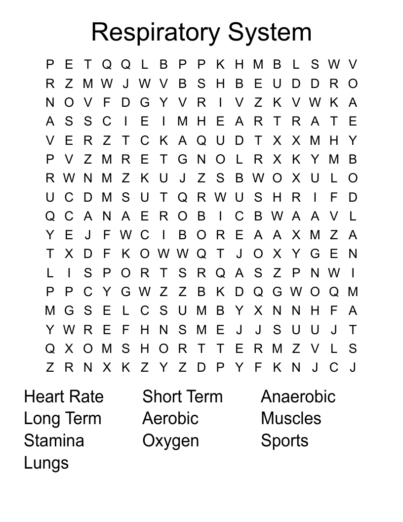 Respiratory System Word Search
