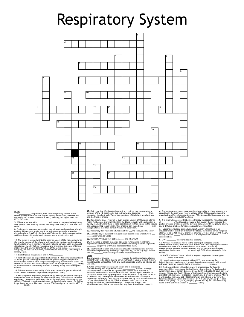 Respiratory System Crossword