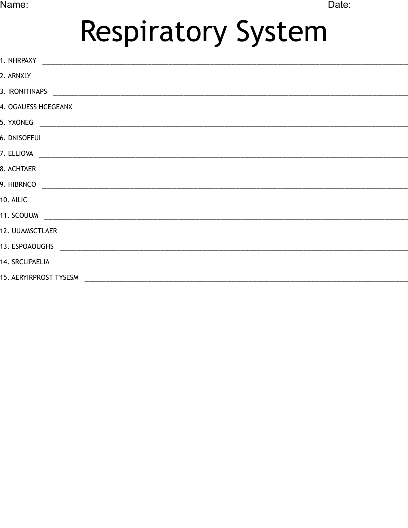 Respiratory System Word Scramble