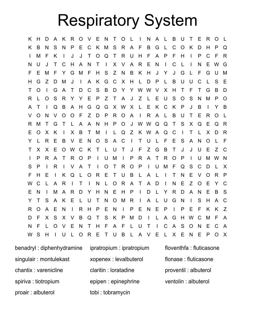 Respiratory System Word Search