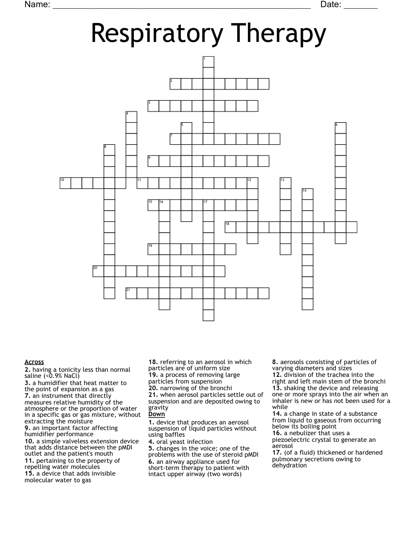 Respiratory Therapy Crossword
