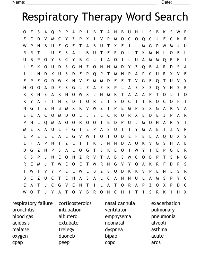 Respiratory Therapy Word Search