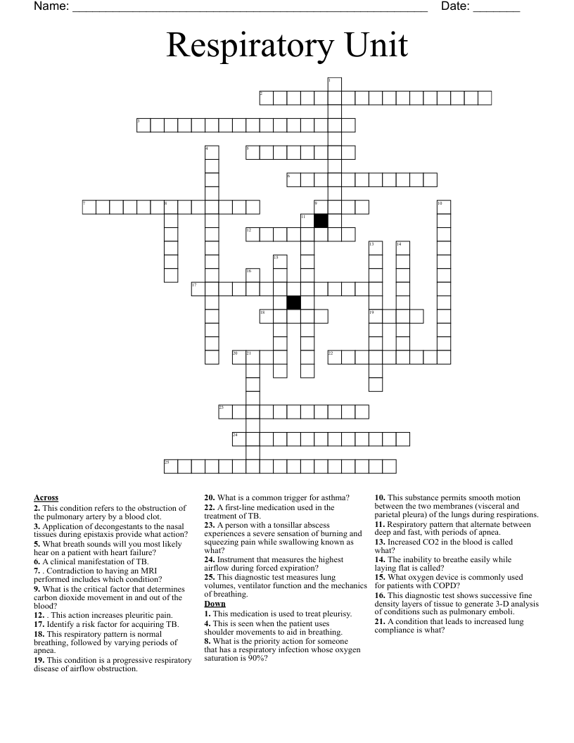 Respiratory Unit Crossword
