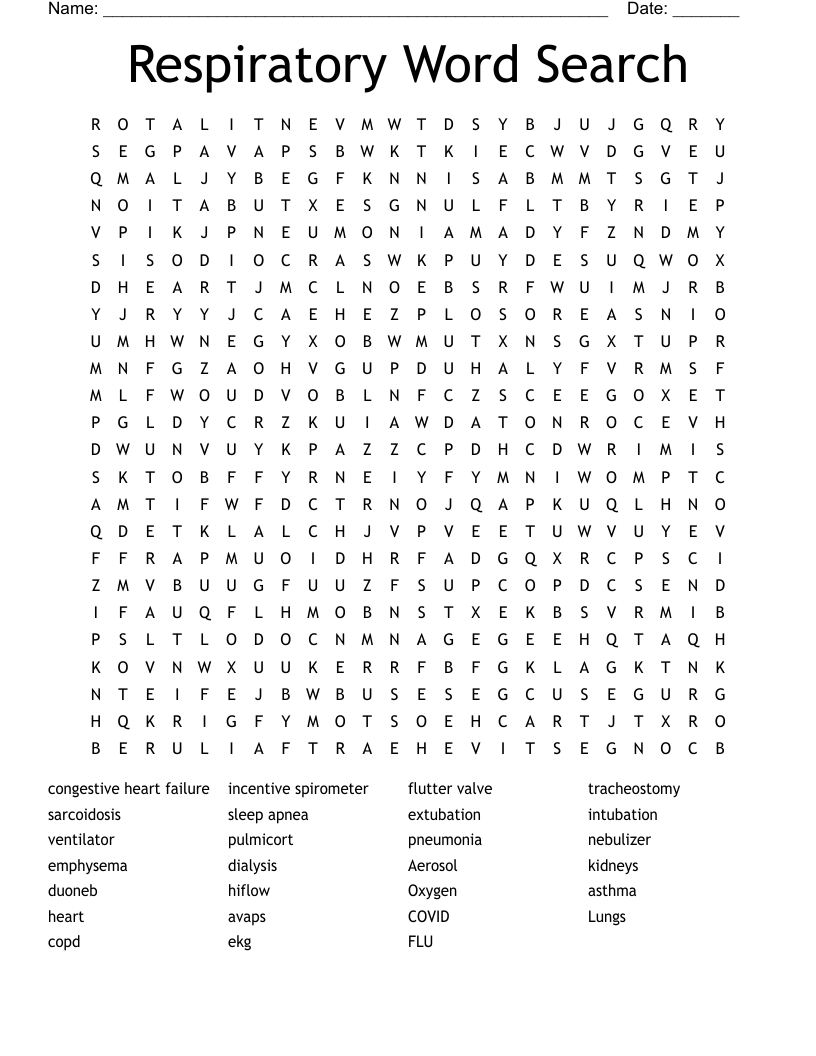 Respiratory Word Search