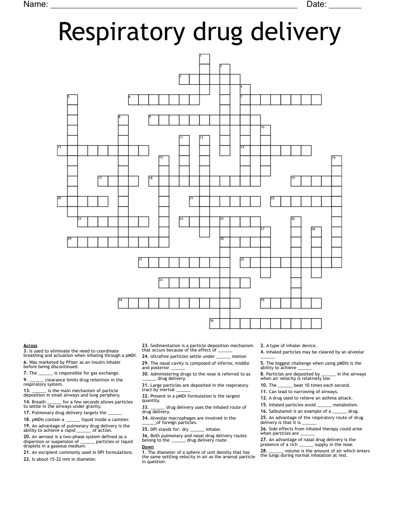 Respiratory drug delivery Crossword