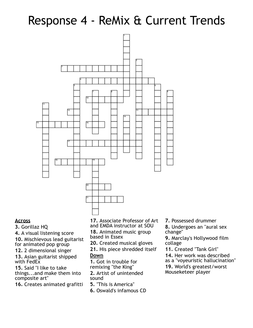 Response 4 - ReMix & Current Trends  Crossword