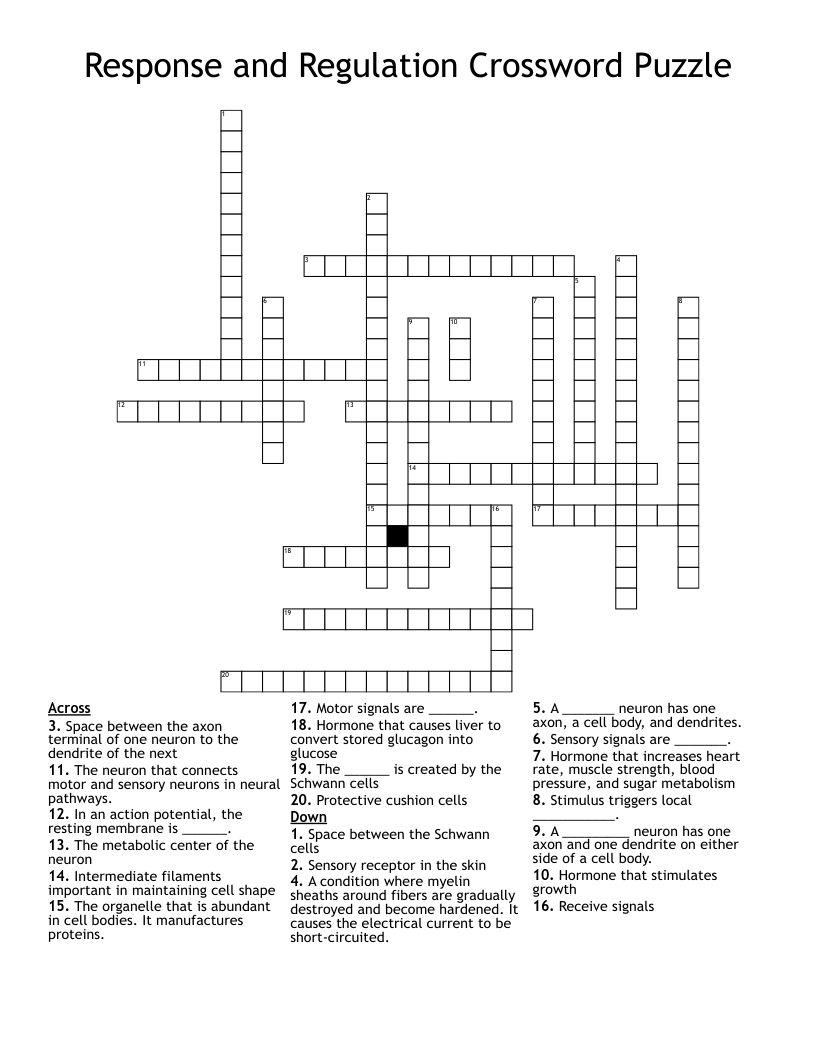 Response and Regulation Crossword Puzzle
