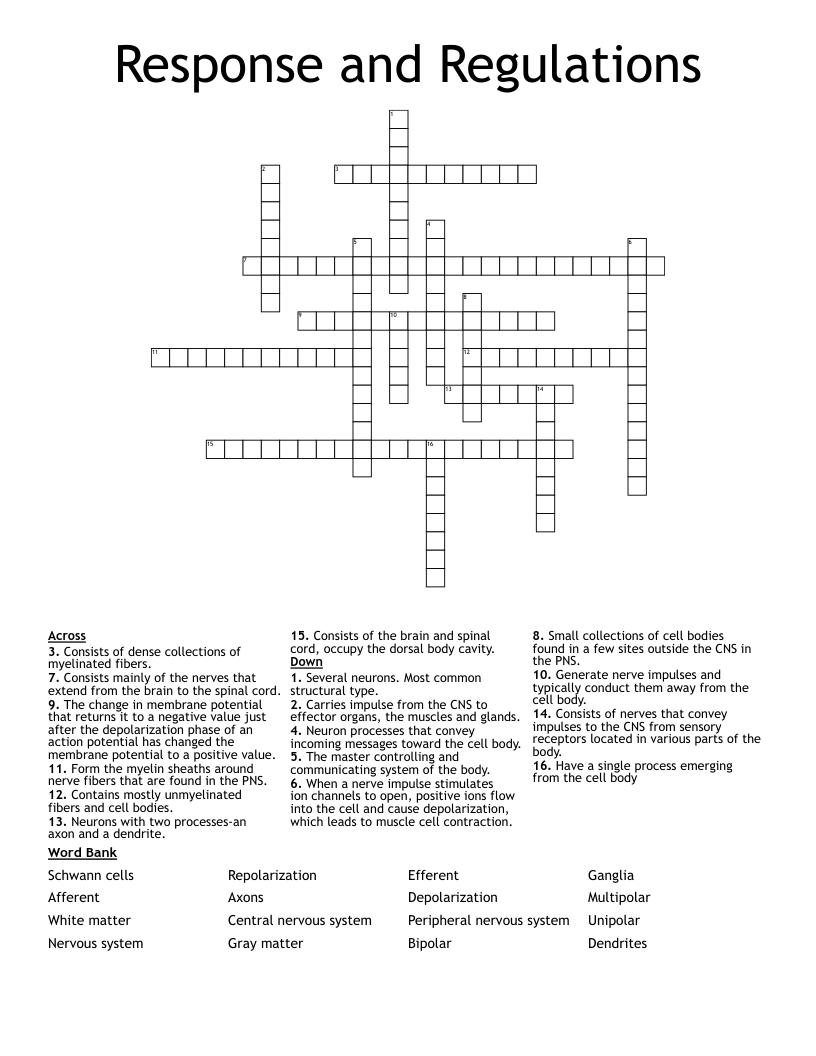 Response and Regulations  Crossword