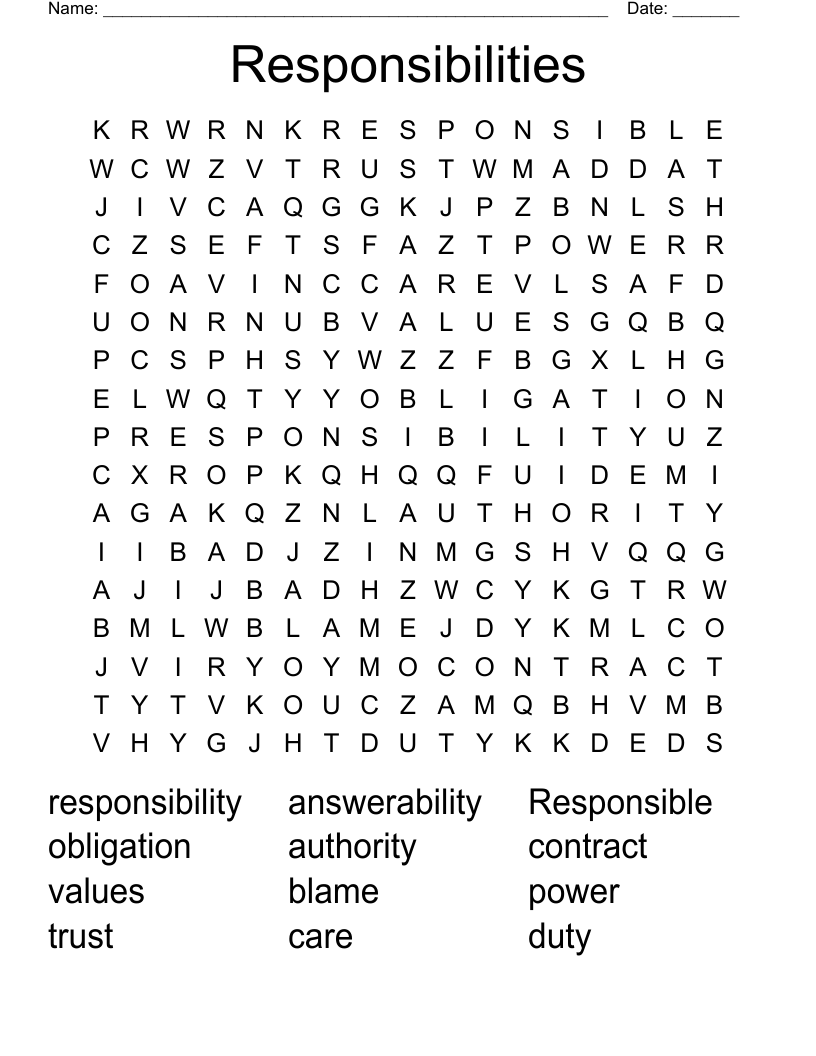 Responsibilities Word Search