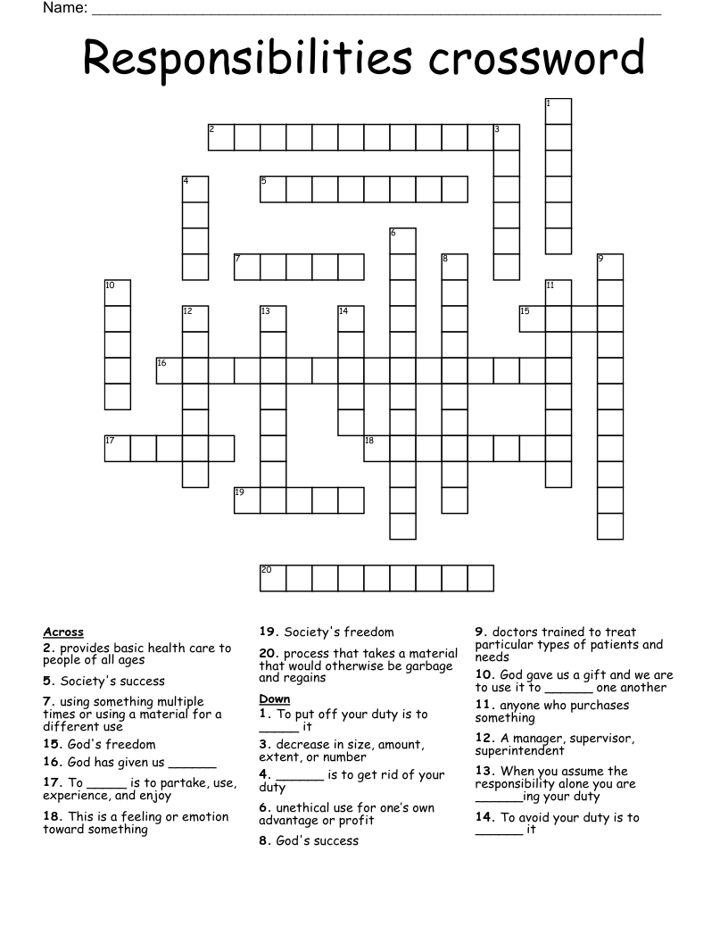 Responsibilities crossword