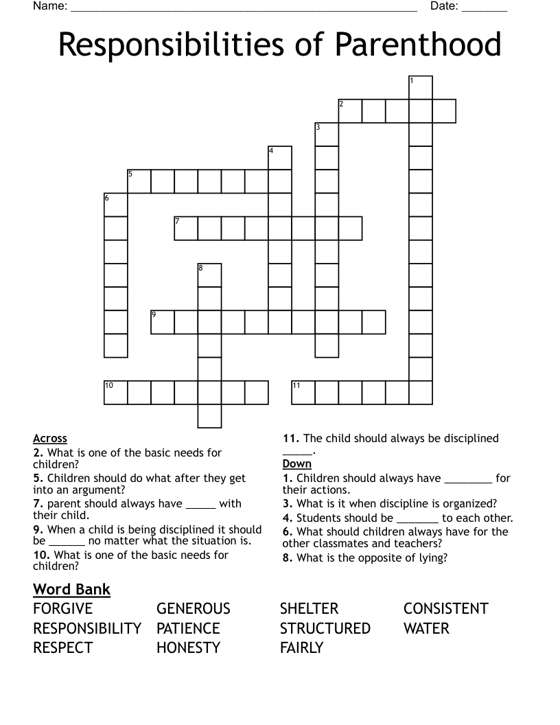 Responsibilities of Parenthood Crossword