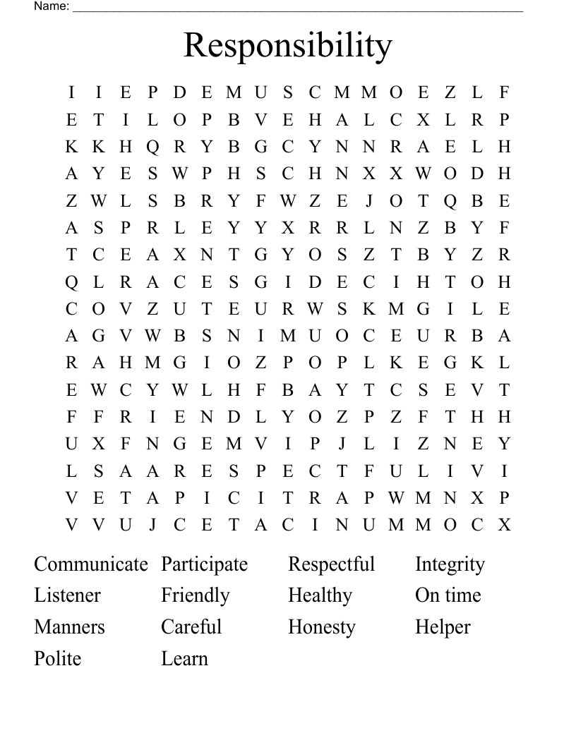 Responsibility Word Search