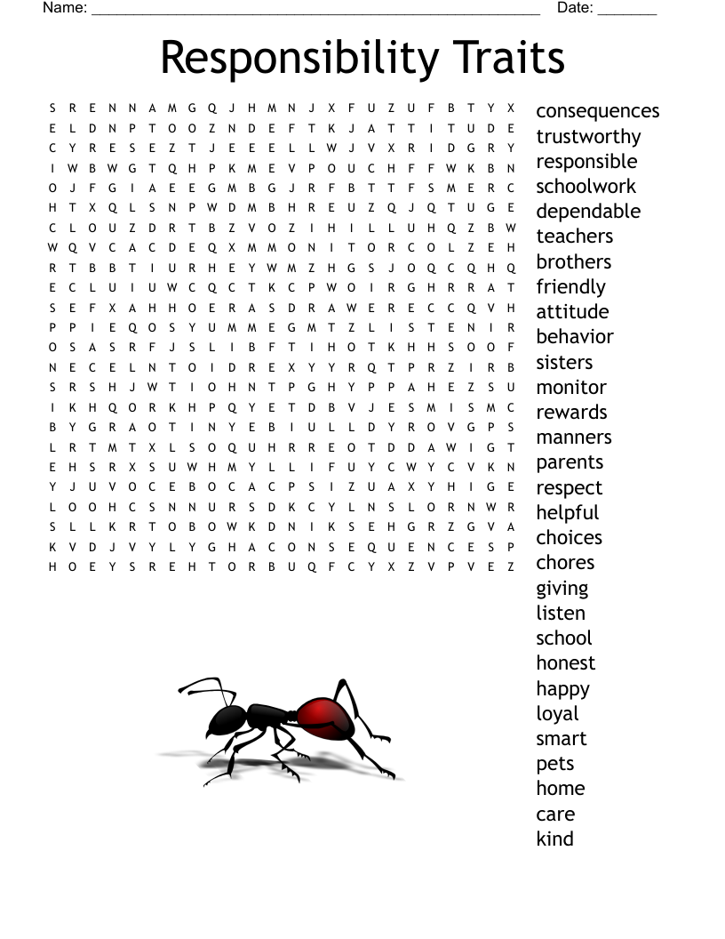 Responsibility Traits Word Search