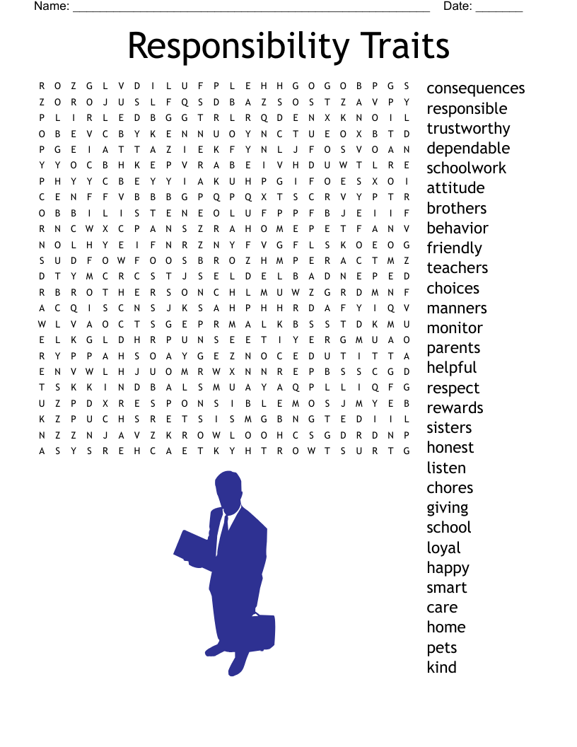 Responsibility Traits Word Search