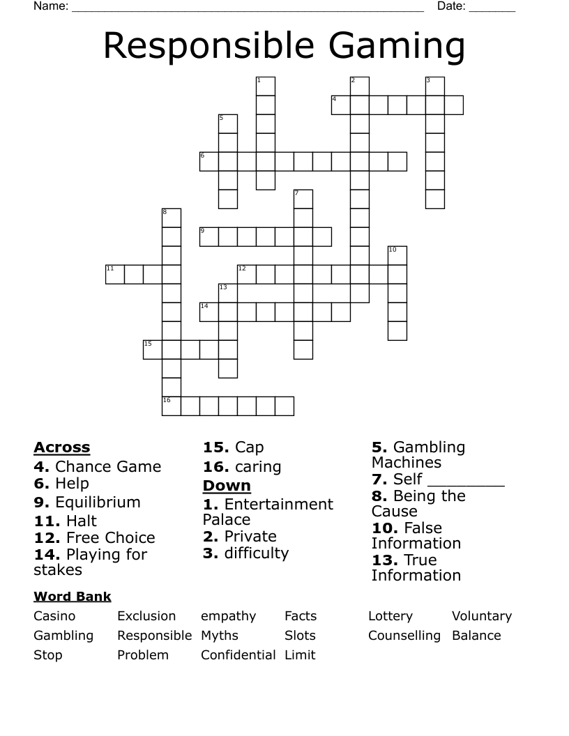 Responsible Gaming Crossword