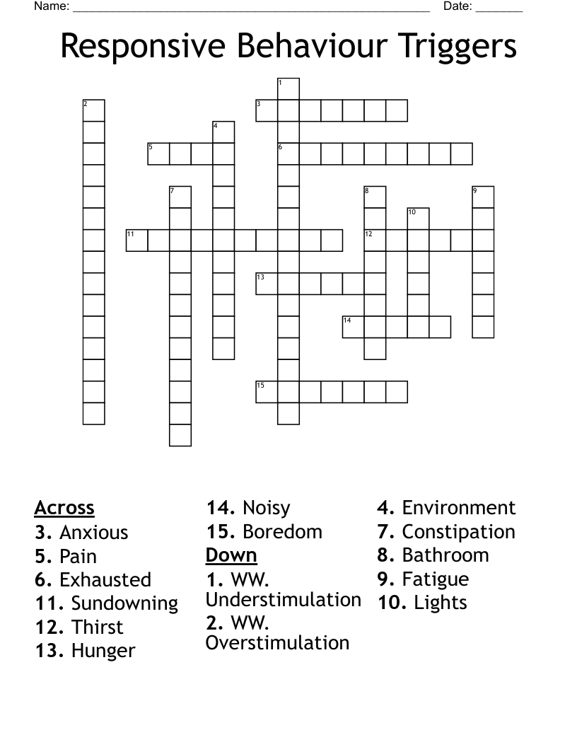 Responsive Behaviour Triggers Crossword
