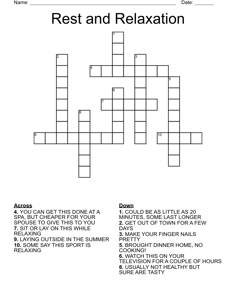 Rest and Relaxation Crossword