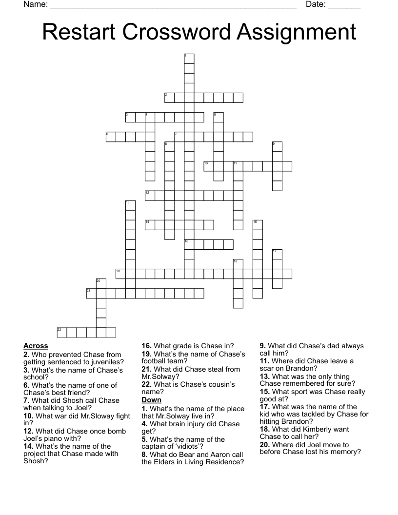 Restart Crossword Assignment