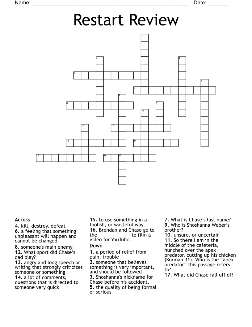 Restart Review Crossword