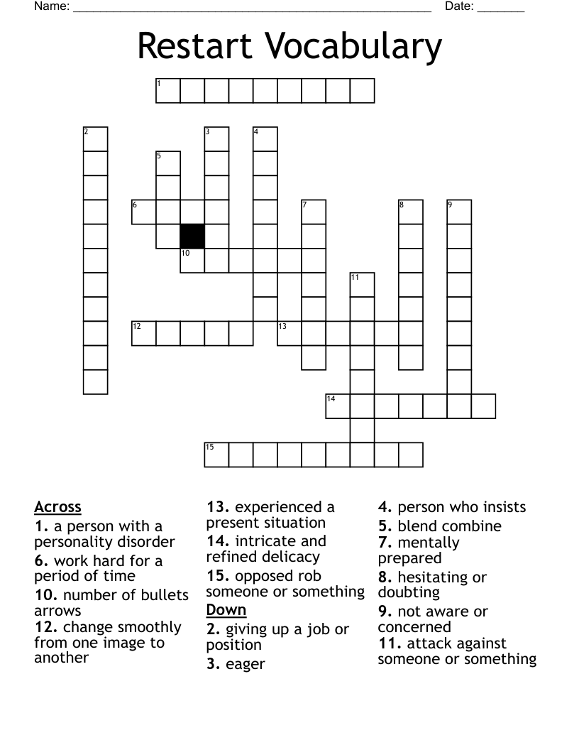 Restart Vocabulary  Crossword