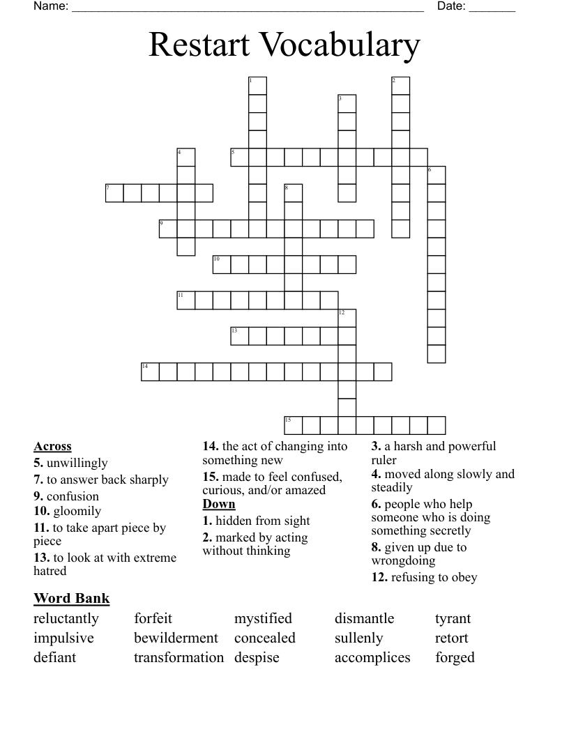 Restart Vocabulary  Crossword