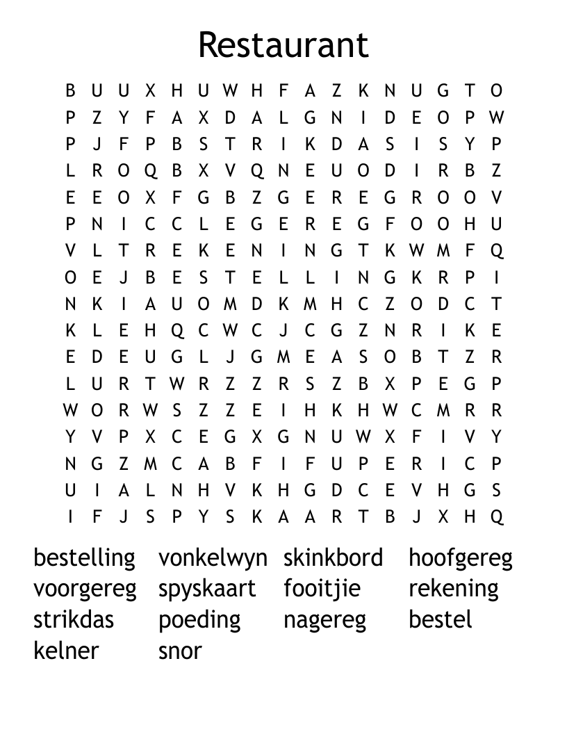 Restaurant Word Search