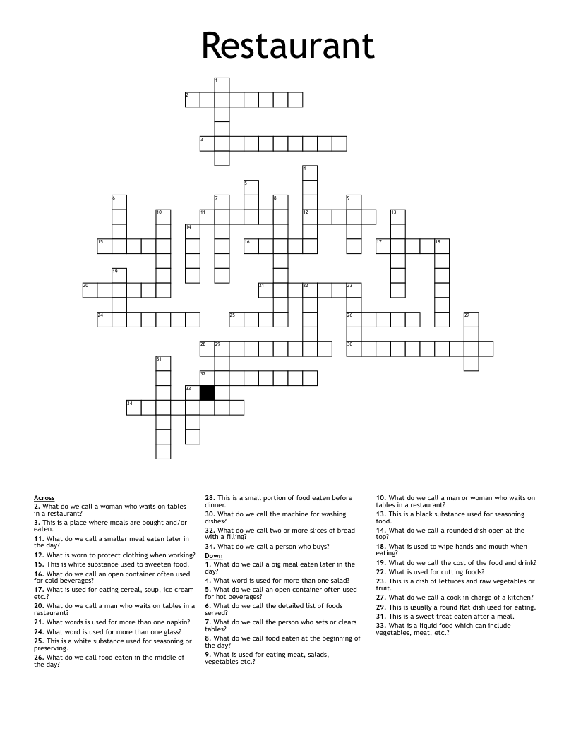 Restaurant Crossword